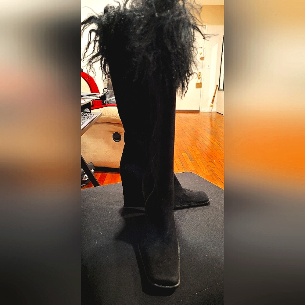 Suede Mongolian Fur Knee High Boots